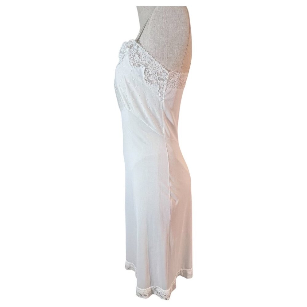 Vintage Komar Lingerie White Nylon Full Slip Size 34 Lace Trim Polka Dot Bodice - Picture 4 of 6